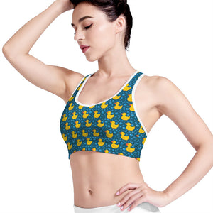 Pixel Rubber Duck Pattern Print Women's Sports Bra