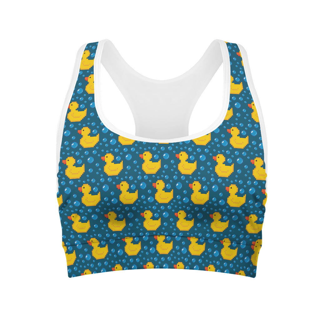 Pixel Rubber Duck Pattern Print Women's Sports Bra