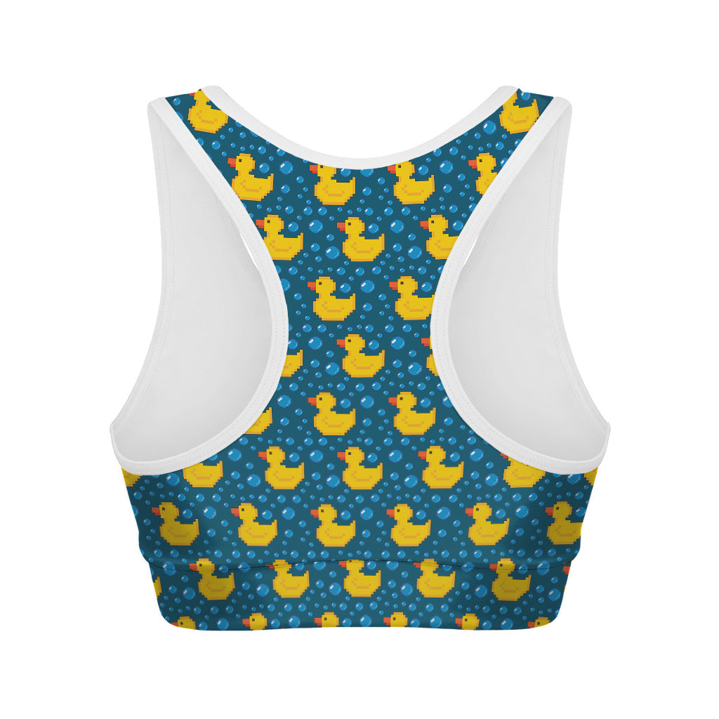 Pixel Rubber Duck Pattern Print Women's Sports Bra