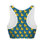 Pixel Rubber Duck Pattern Print Women's Sports Bra