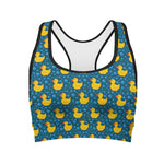 Pixel Rubber Duck Pattern Print Women's Sports Bra