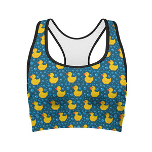 Pixel Rubber Duck Pattern Print Women's Sports Bra