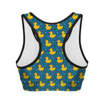 Pixel Rubber Duck Pattern Print Women's Sports Bra