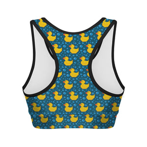 Pixel Rubber Duck Pattern Print Women's Sports Bra