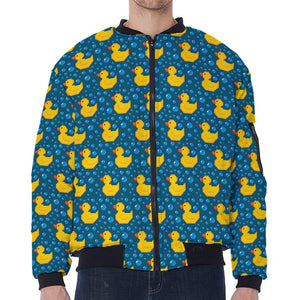 Pixel Rubber Duck Pattern Print Zip Sleeve Bomber Jacket