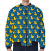 Pixel Rubber Duck Pattern Print Zip Sleeve Bomber Jacket