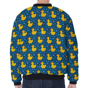 Pixel Rubber Duck Pattern Print Zip Sleeve Bomber Jacket