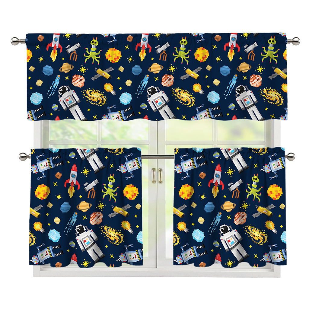 Pixel Space Pattern Print 3 Piece Kitchen Curtains