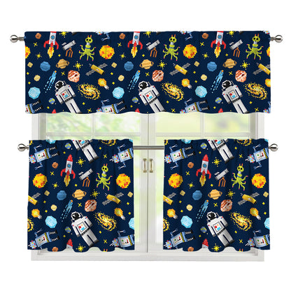 Pixel Space Pattern Print 3 Piece Kitchen Curtains
