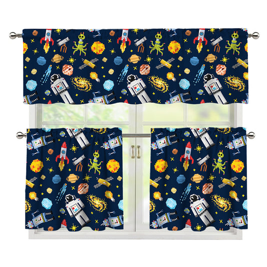 Pixel Space Pattern Print 3 Piece Kitchen Curtains