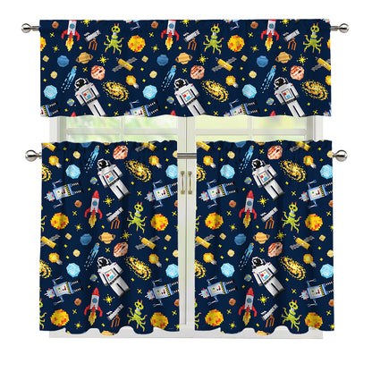 Pixel Space Pattern Print 3 Piece Kitchen Curtains