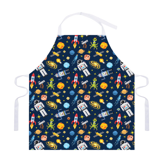 Pixel Space Pattern Print Adjustable Apron