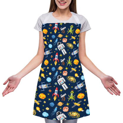 Pixel Space Pattern Print Adjustable Apron