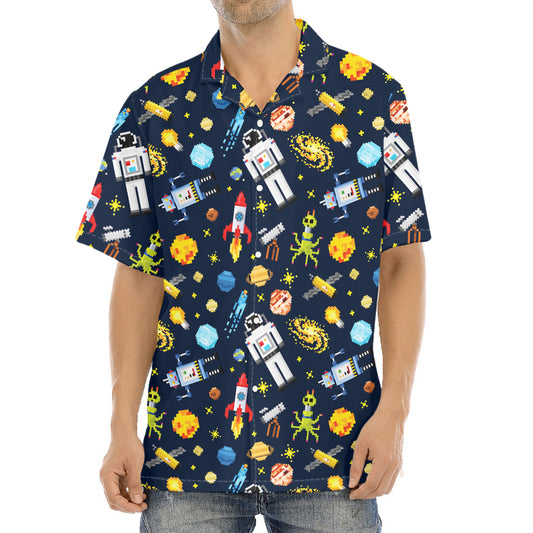 Pixel Space Pattern Print Aloha Shirt