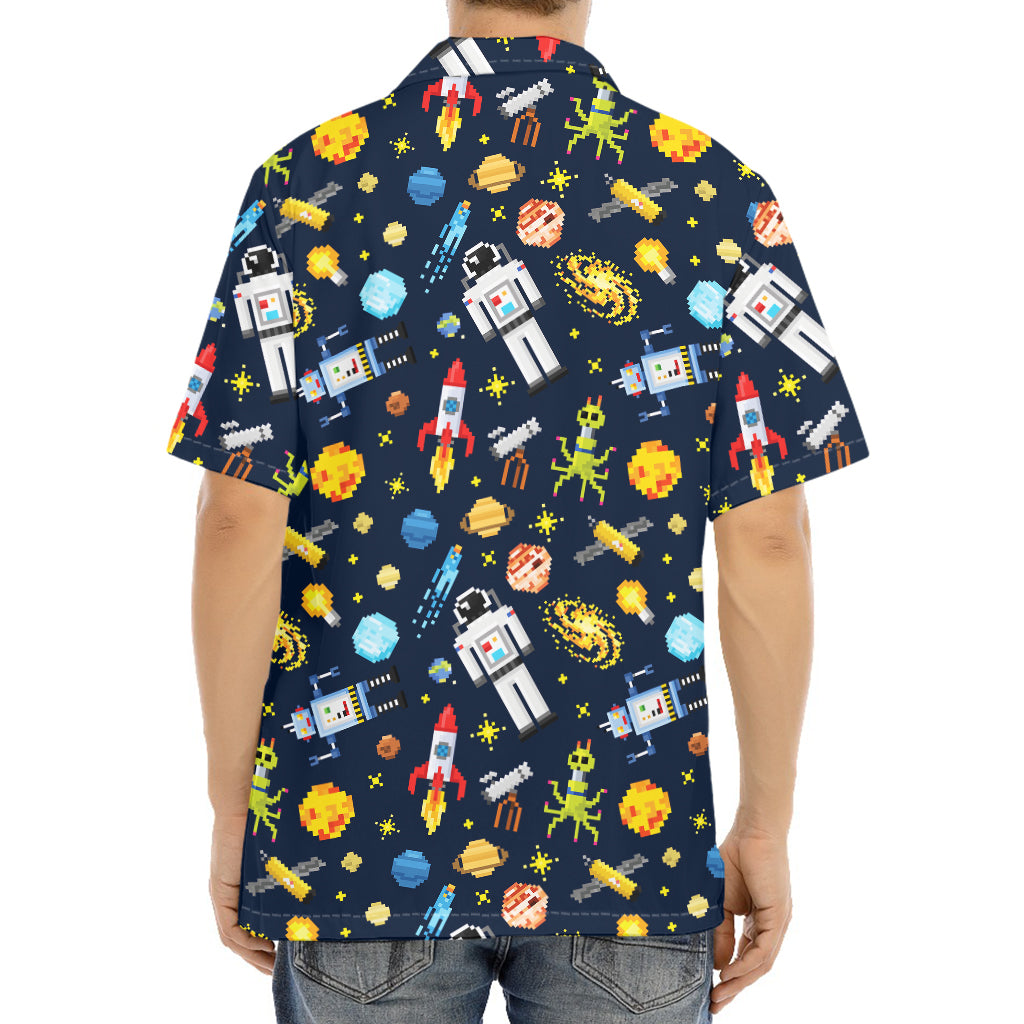 Pixel Space Pattern Print Aloha Shirt