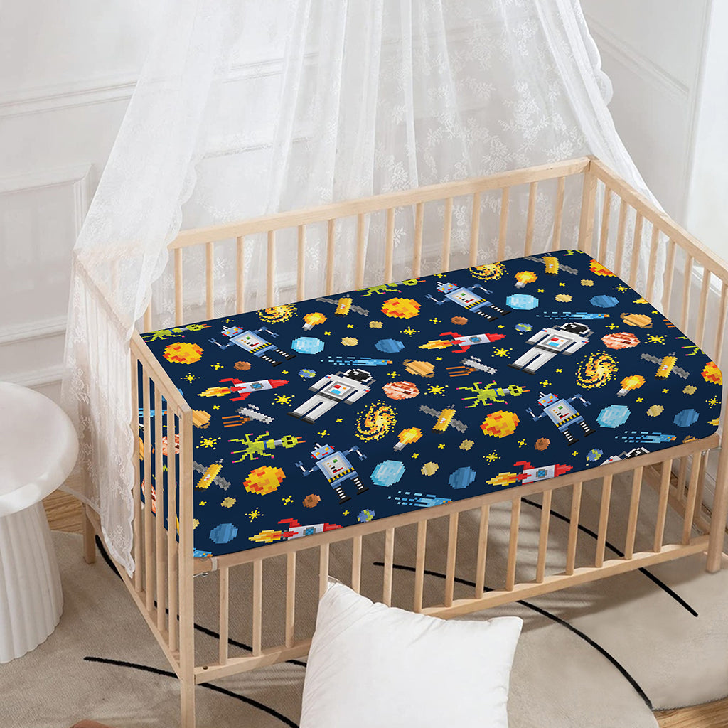 Pixel Space Pattern Print Baby Crib Sheet