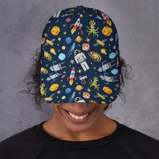 Pixel Space Pattern Print Baseball Cap