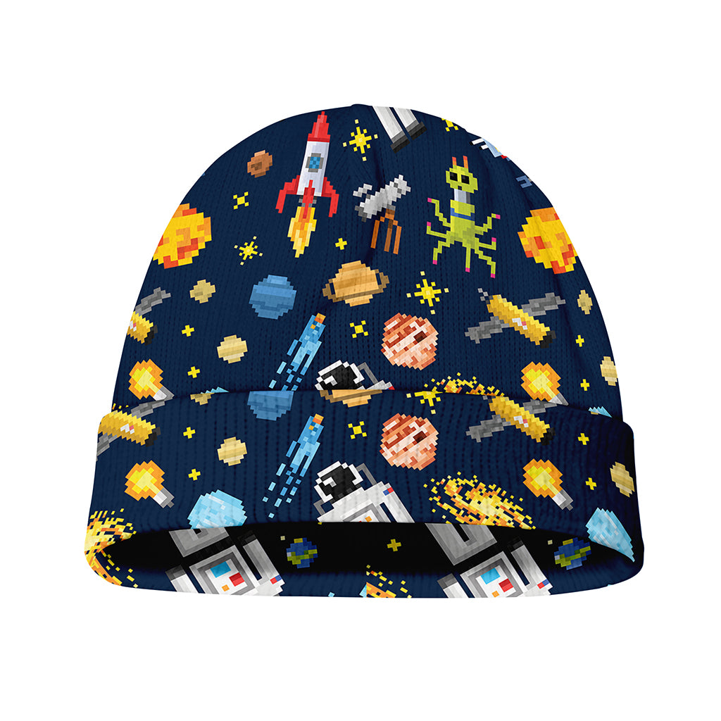 Pixel Space Pattern Print Beanie