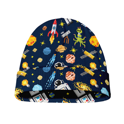 Pixel Space Pattern Print Beanie