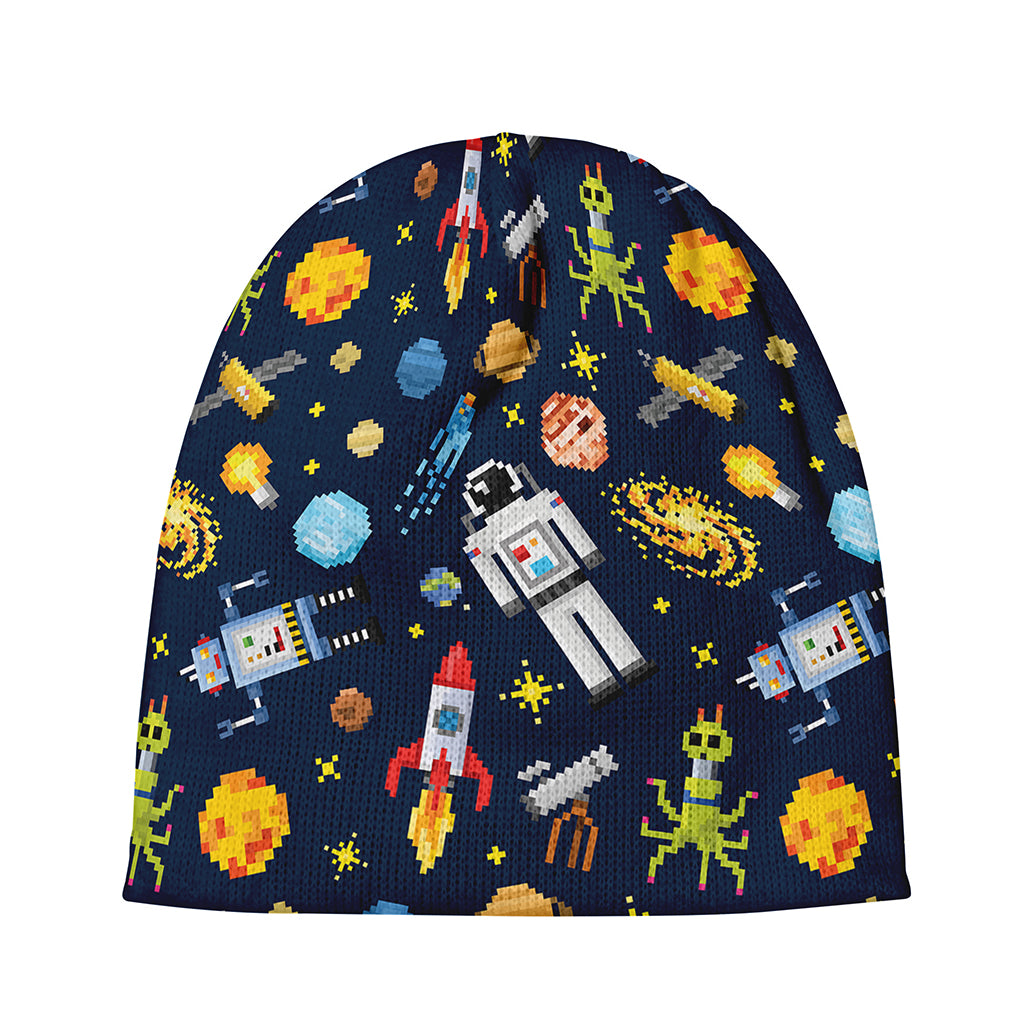 Pixel Space Pattern Print Beanie