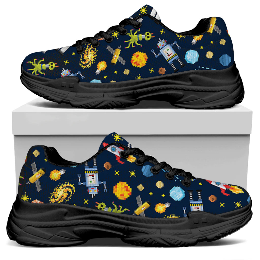 Pixel Space Pattern Print Black Chunky Shoes