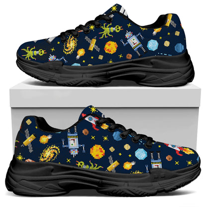 Pixel Space Pattern Print Black Chunky Shoes