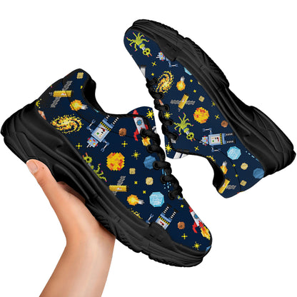 Pixel Space Pattern Print Black Chunky Shoes