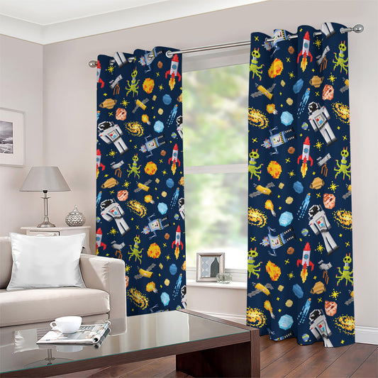 Pixel Space Pattern Print Blackout Grommet Curtains
