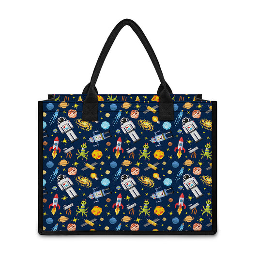 Pixel Space Pattern Print Canvas Tote Bag