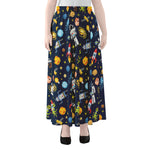 Pixel Space Pattern Print Chiffon Maxi Skirt