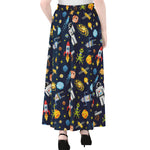 Pixel Space Pattern Print Chiffon Maxi Skirt