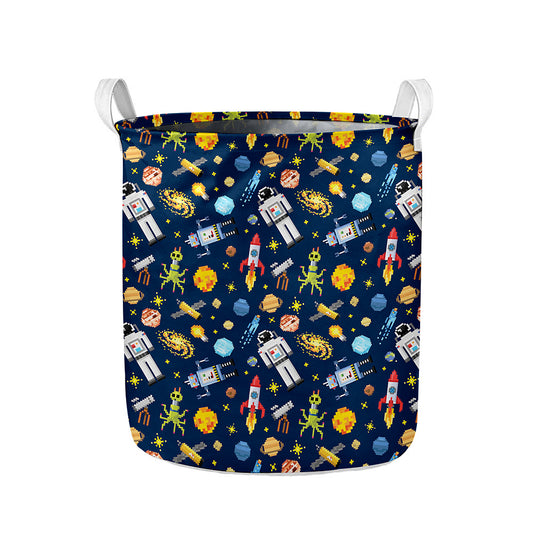 Pixel Space Pattern Print Collapsible Laundry Basket