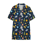 Pixel Space Pattern Print Cotton Hawaiian Shirt