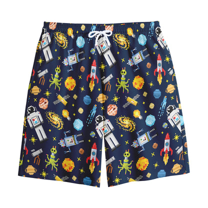 Pixel Space Pattern Print Cotton Shorts