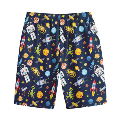 Pixel Space Pattern Print Cotton Shorts