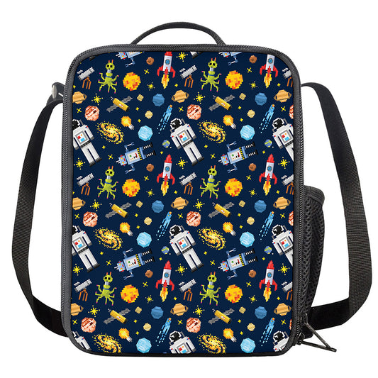 Pixel Space Pattern Print Crossbody Lunch Bag