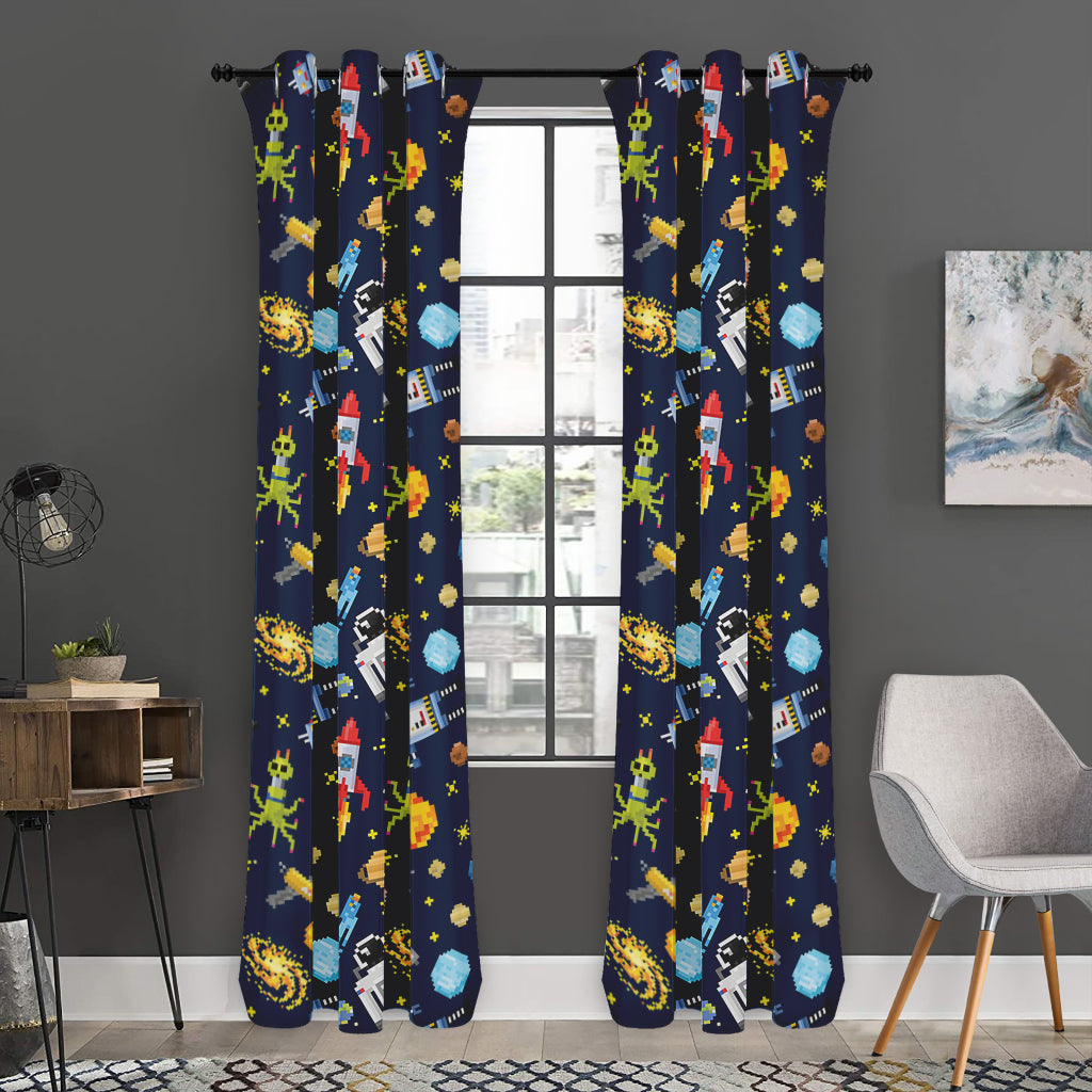Pixel Space Pattern Print Curtain