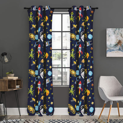 Pixel Space Pattern Print Curtain