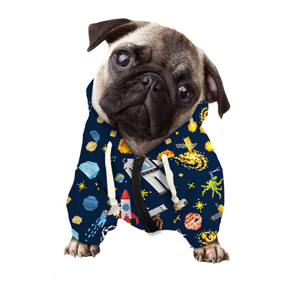 Pixel Space Pattern Print Dog Zip Up Hoodie