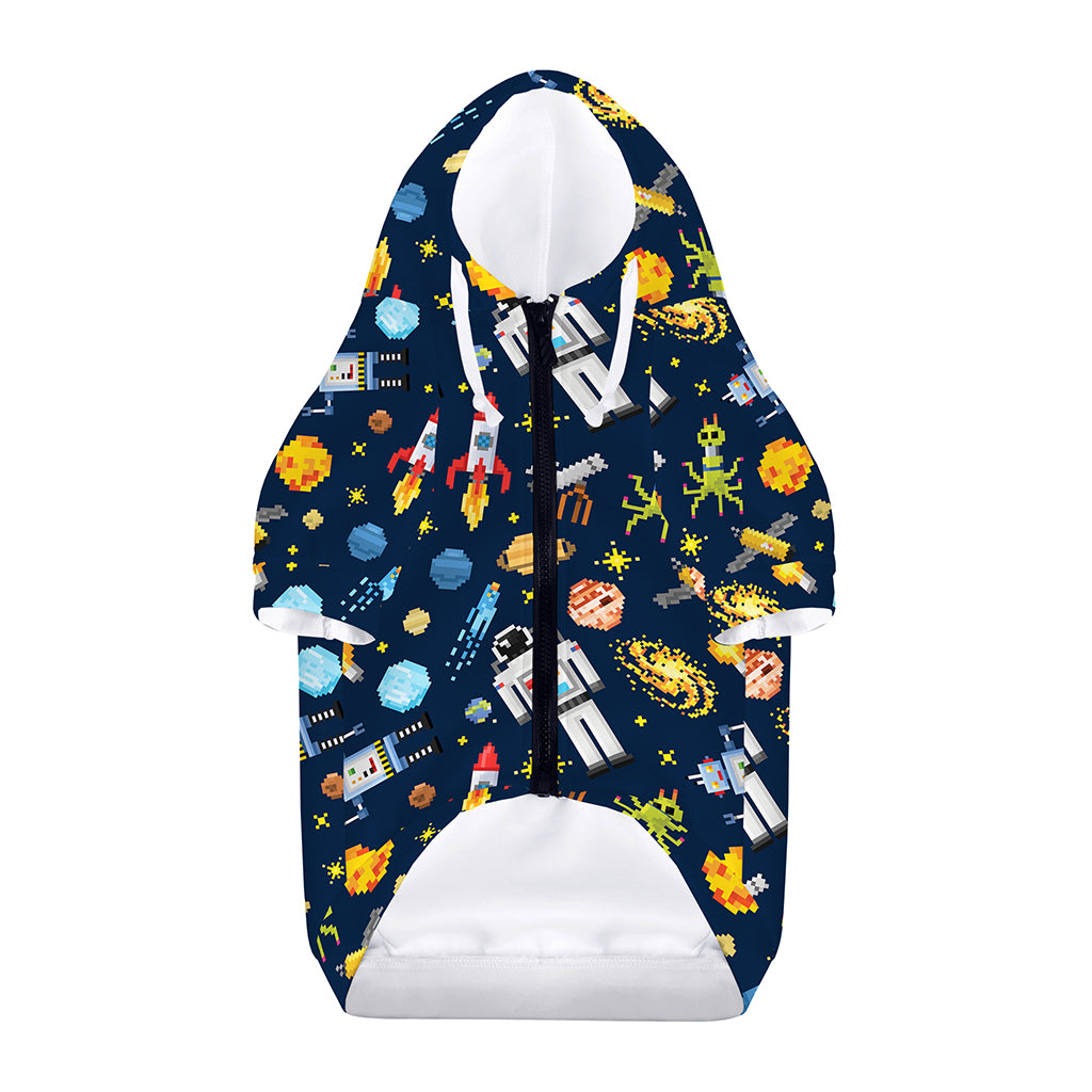 Pixel Space Pattern Print Dog Zip Up Hoodie