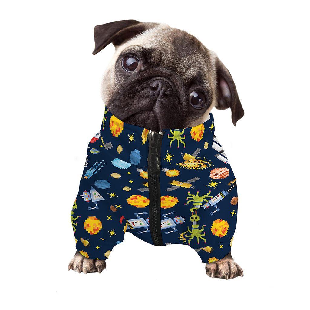 Pixel Space Pattern Print Dog Zip Up Jacket