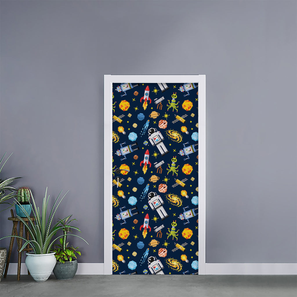 Pixel Space Pattern Print Door Sticker
