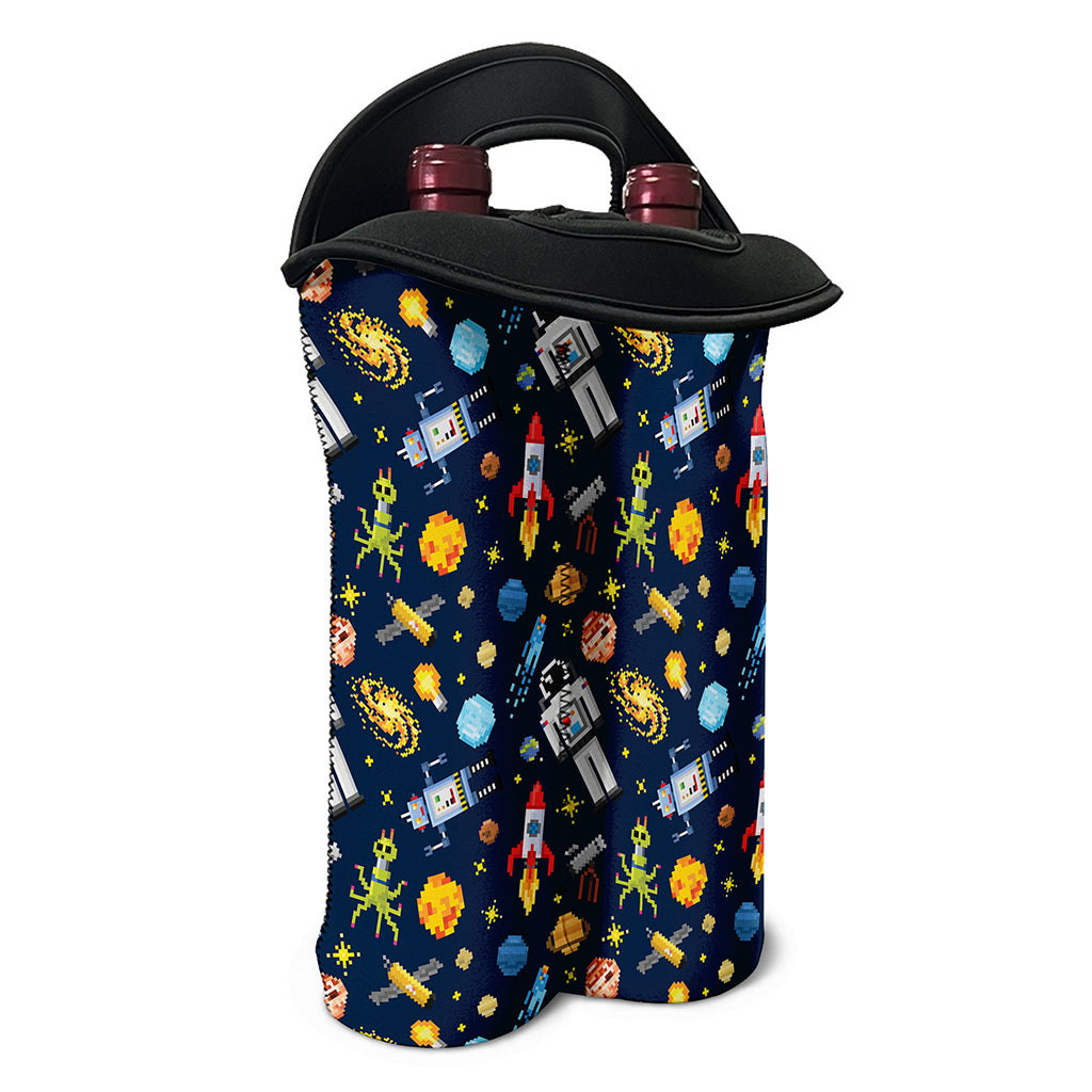 Pixel Space Pattern Print Double Neoprene Wine Tote