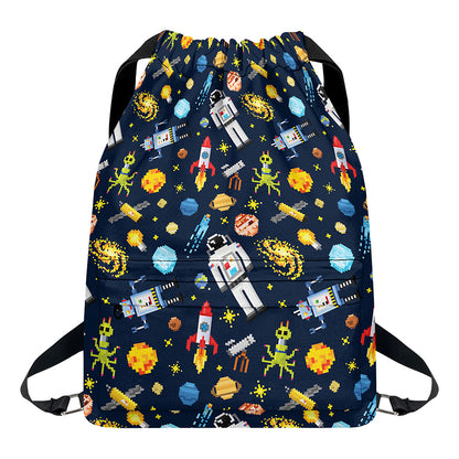 Pixel Space Pattern Print Drawstring Backpack