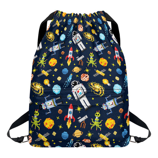 Pixel Space Pattern Print Drawstring Backpack