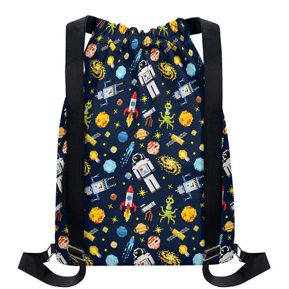 Pixel Space Pattern Print Drawstring Backpack