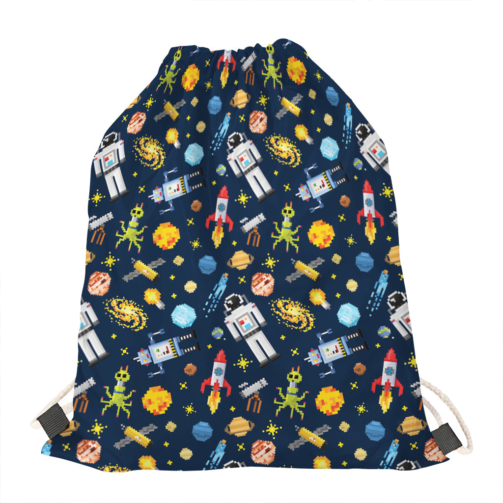 Pixel Space Pattern Print Drawstring Bag
