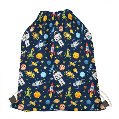 Pixel Space Pattern Print Drawstring Bag