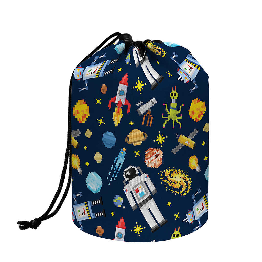 Pixel Space Pattern Print Drawstring Makeup Bag