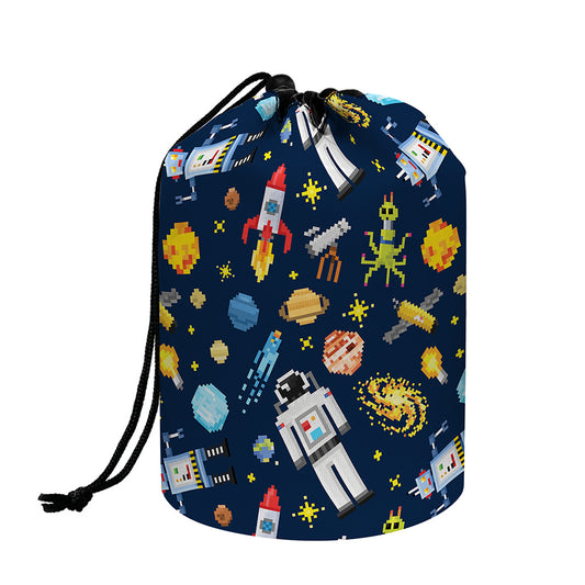 Pixel Space Pattern Print Drawstring Makeup Bag